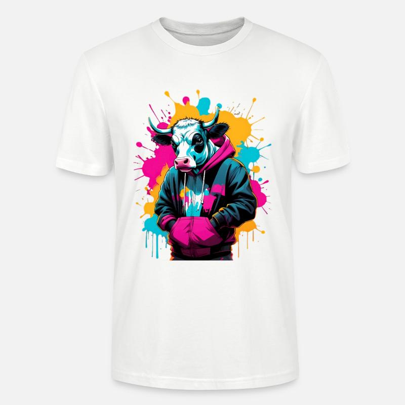 Vache graffiti en sweat à capuche - T-shirt bio CRAFTER Stanley Stella Unisexe - blanc
