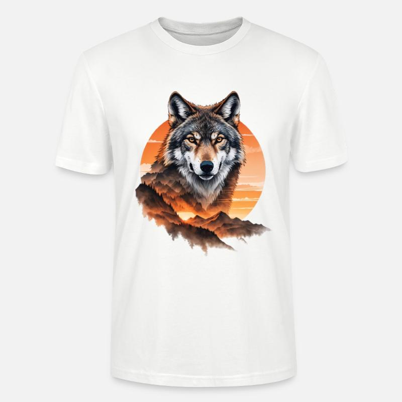 Wolf im Abendrot über Bergen - Stanley/Stella Unisex Bio-T-Shirt CRAFTER - Weiß