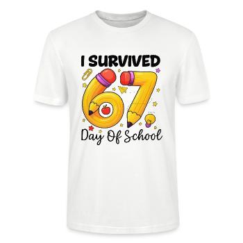 I Survived 67 Days of School Six Seven - Stanley/Stella CRAFTER Unisex Organic T-Shirt - white - Front - Alina (178cm) & Michal (187cm)