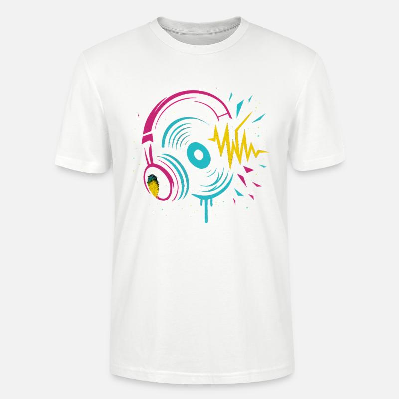 Casque néon, vinyle, son techno rave - T-shirt bio CRAFTER Stanley Stella Unisexe - blanc