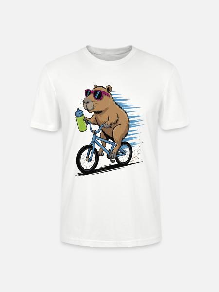 Biber auf Fahrrad mit Sonnenbrille - Stanley/Stella Unisex Bio-T-Shirt CRAFTER - Weiß