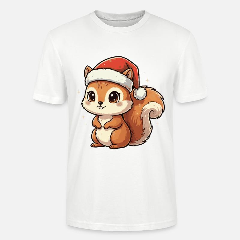 Weihnachts Eichhörnchen mit Santa Hut - Stanley/Stella Unisex Bio-T-Shirt CRAFTER - Weiß