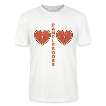 Pampleboobs – Spaßiges Design mit Grapefruit - Stanley/Stella Unisex Bio-T-Shirt CRAFTER - Weiß - Vorne - Alina (178cm) & Michal (187cm)