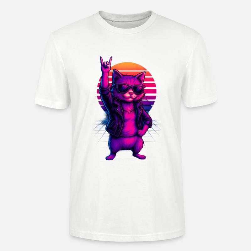 Synthwave Chat Chat Retro Sunset - T-shirt bio CRAFTER Stanley Stella Unisexe - blanc