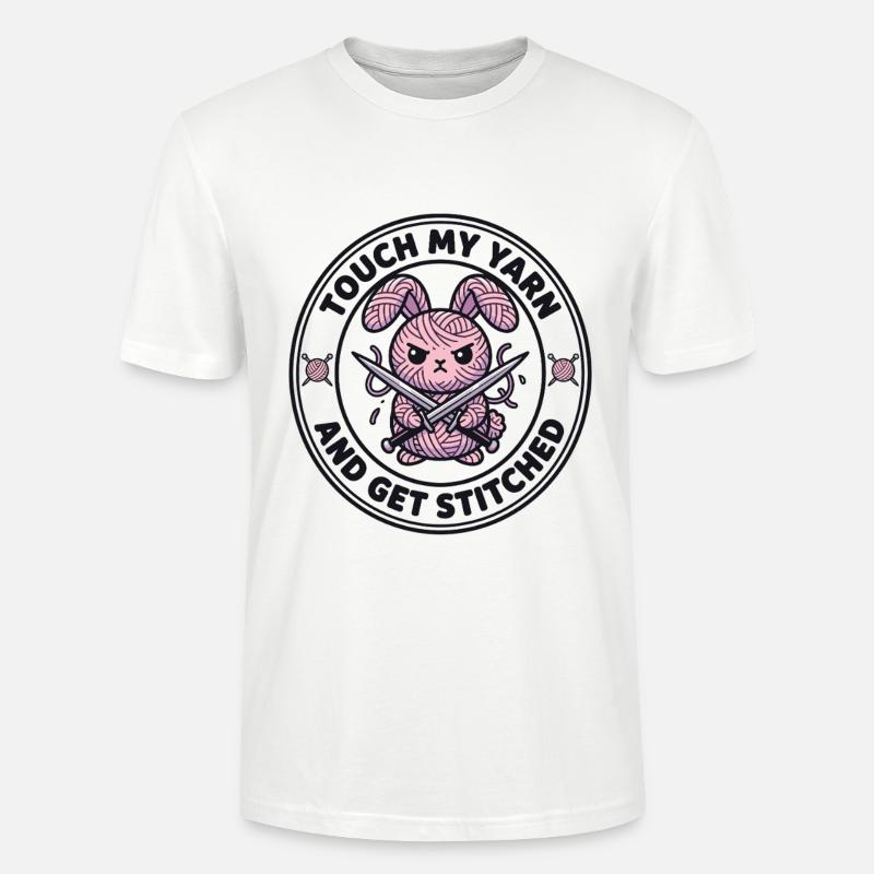 Touch My Yarn - Lapin tricoteur espiègle - T-shirt bio CRAFTER Stanley Stella Unisexe - blanc