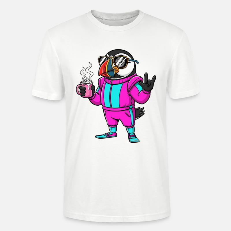Stylischer Vogel im Ski-Overall mit Kaffee - Stanley/Stella Unisex Bio-T-Shirt CRAFTER - Weiß