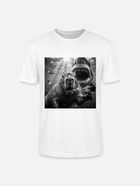 Capybara Unterwasser-Selfie mit Hai - Stanley/Stella Unisex Bio-T-Shirt CRAFTER - Weiß