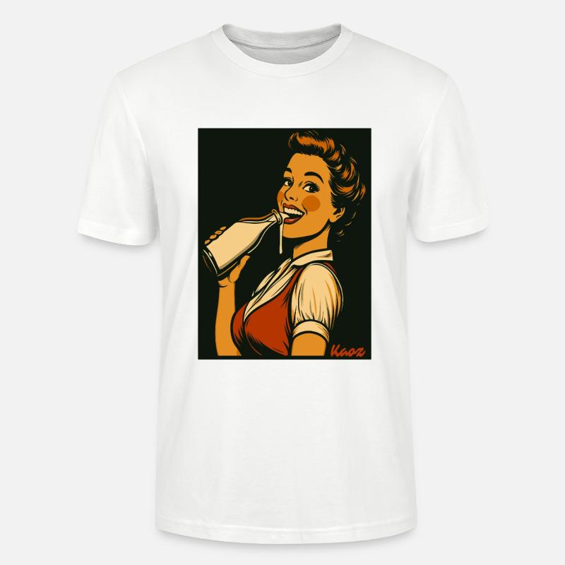 Retro Dame mit Milch Getränk - Stanley/Stella Unisex Bio-T-Shirt CRAFTER - Weiß