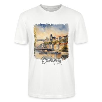 Budapest Watercolor, Budapest, Ungarn - Stanley/Stella Unisex Bio-T-Shirt CRAFTER - Weiß - Vorne - Alina (178cm) & Michal (187cm)