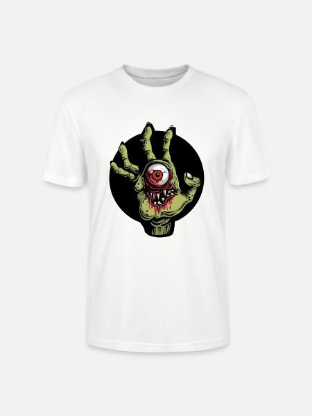 Green Zombie Monster Hand with Eye Horror - Stanley/Stella CRAFTER Unisex Organic T-Shirt - white