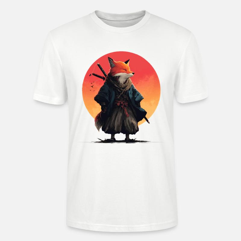 Fox Samurai au coucher du soleil - T-shirt bio CRAFTER Stanley Stella Unisexe - blanc