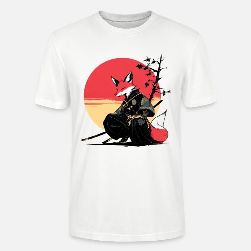 Fox Samurai au coucher du soleil - T-shirt bio CRAFTER Stanley Stella Unisexe - blanc
