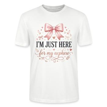 Tante, je suis juste là pour mon neveu Coquette - T-shirt bio CRAFTER Stanley Stella Unisexe - blanc - Devant - Alina (178cm) & Michal (187cm)