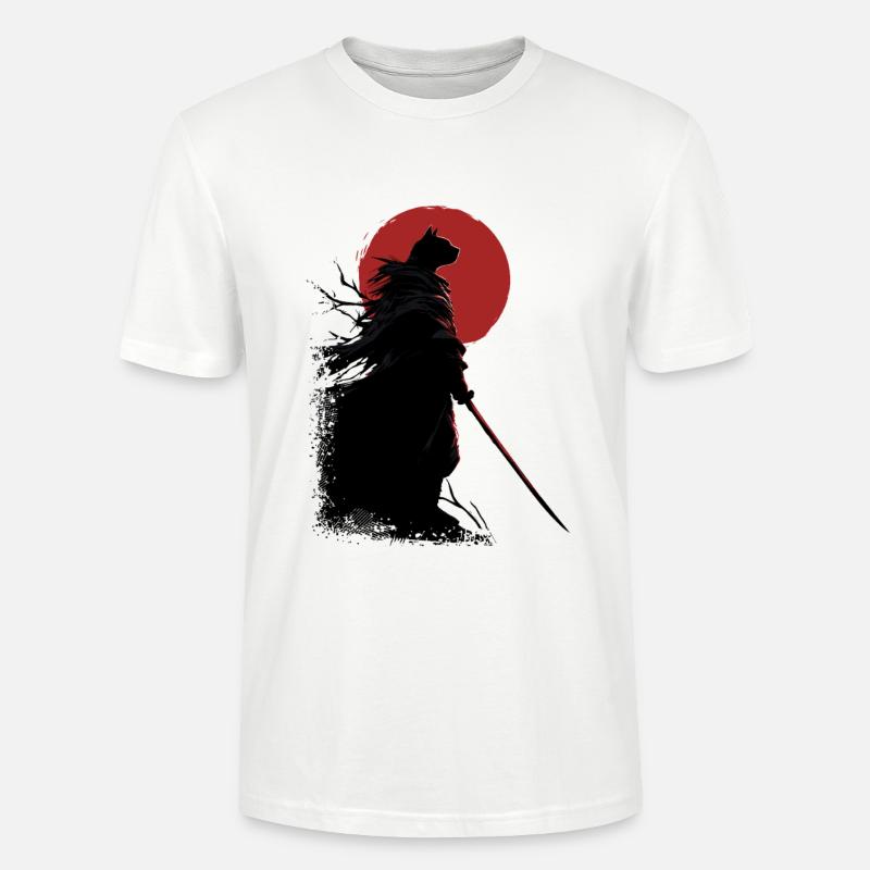 Chat samouraï - T-shirt bio CRAFTER Stanley Stella Unisexe - blanc