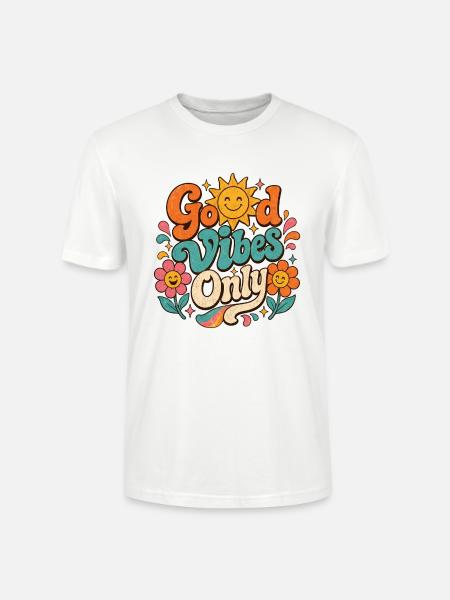 Good Vibe's Only Retro Floral - Stanley/Stella CRAFTER Unisex Organic T-Shirt - white