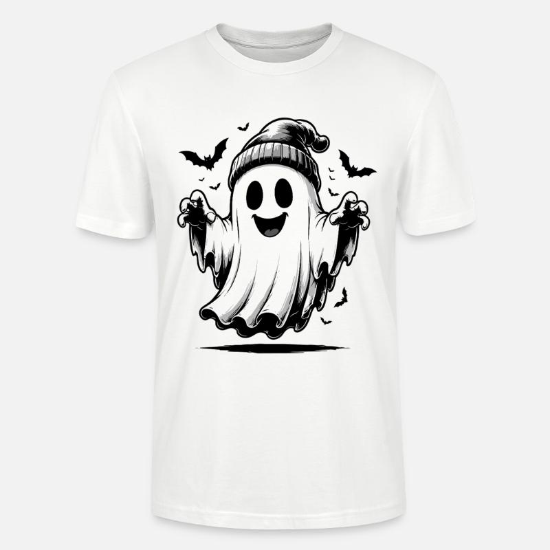 Ghost with knitted hat - Stanley/Stella CRAFTER Unisex Organic T-Shirt - white
