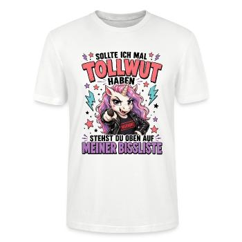 Tollwut Einhorn mit bissiger Ironie - Stanley/Stella Unisex Bio-T-Shirt CRAFTER - Weiß - Vorne - Alina (178cm) & Michal (187cm)