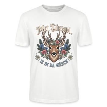 Mei Dirndl is in da Wäsch Trachten Ersatz Hirsch - Stanley/Stella Unisex Bio-T-Shirt CRAFTER - Weiß - Vorne - Alina (178cm) & Michal (187cm)