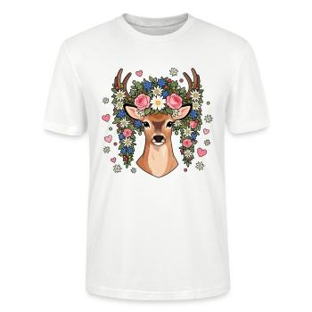 Hirsch Edelweiss Hearts Folk Festival Traditional Costumes - Stanley/Stella CRAFTER Unisex Organic T-Shirt - white - Front - Alina (178cm) & Michal (187cm)