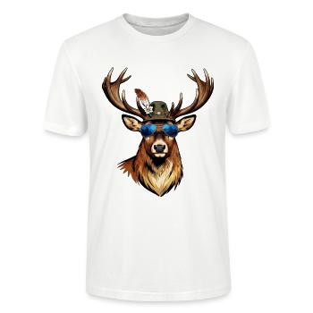 Cerf, festival de lunettes de soleil, costumes traditionnels, homme de remplacement - T-shirt bio CRAFTER Stanley Stella Unisexe - blanc - Devant - Alina (178cm) & Michal (187cm)