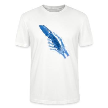 Blue X-ray knife in hand - Stanley/Stella CRAFTER Unisex Organic T-Shirt - white - Front - Alina (178cm) & Michal (187cm)