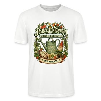 Parzellenkönigin mit Gießkanne und Kompost - Stanley/Stella Unisex Bio-T-Shirt CRAFTER - Weiß - Vorne - Alina (178cm) & Michal (187cm)