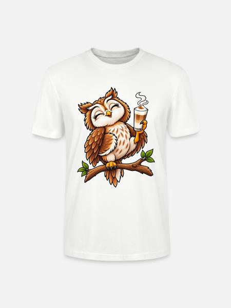 Süße Eule mit Latte Macchiato - Stanley/Stella Unisex Bio-T-Shirt CRAFTER - Weiß
