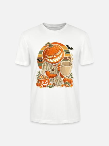 Halloween-Kürbis Coffee-Lover Retro 70er-Jahre - Stanley/Stella Unisex Bio-T-Shirt CRAFTER - Weiß