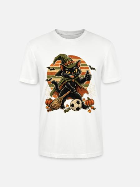 Halloween Fußball-Hexenkatze Retro Comic - Stanley/Stella Unisex Bio-T-Shirt CRAFTER - Weiß