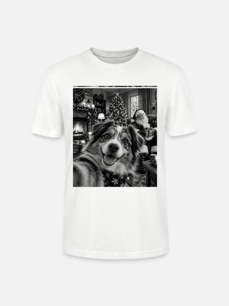 Australian Shepherd Hund Selfie Weihnachtsmann - Stanley/Stella Unisex Bio-T-Shirt CRAFTER - Weiß