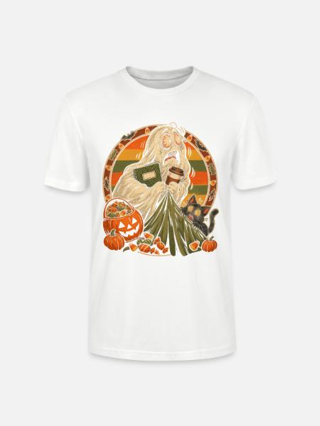 Halloween Campus-Geist mit Kaffee-Stress - Stanley/Stella Unisex Bio-T-Shirt CRAFTER - Weiß