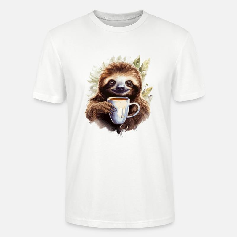 Cooles Faultier mit Kaffeetasse - Stanley/Stella Unisex Bio-T-Shirt CRAFTER - Weiß
