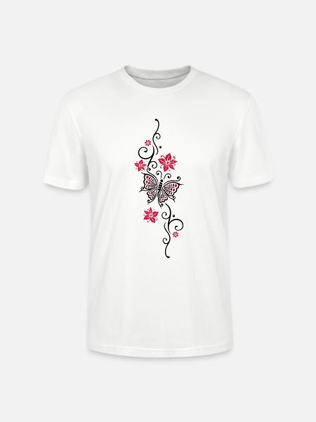 Floral tendril butterfly summer flowers flowers - Stanley/Stella CRAFTER Unisex Organic T-Shirt - white