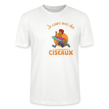 je cours avec des ciseaux - T-shirt bio CRAFTER Stanley Stella Unisexe - blanc - Devant - Alina (178cm) & Michal (187cm)