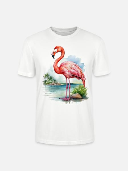 Flamingo Watercolor Illustration - Stanley/Stella CRAFTER Unisex Organic T-Shirt - white