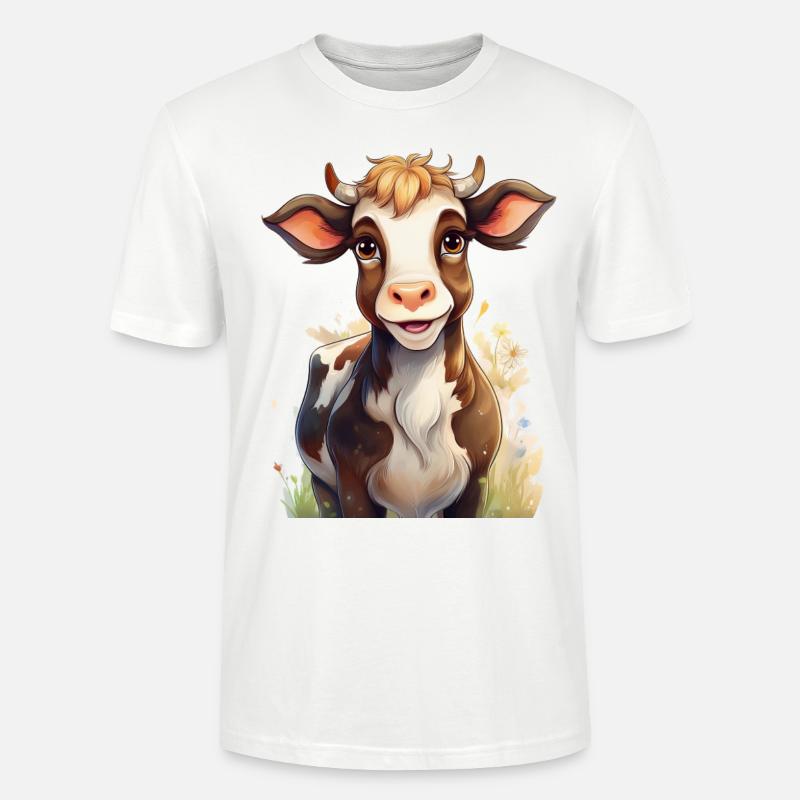 Vache mignonne et heureuse - T-shirt bio CRAFTER Stanley Stella Unisexe - blanc