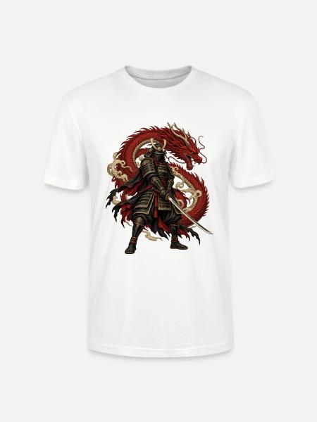RobVibe Drachen-Samurai mit rotem Drachen - Stanley/Stella Unisex Bio-T-Shirt CRAFTER - Weiß