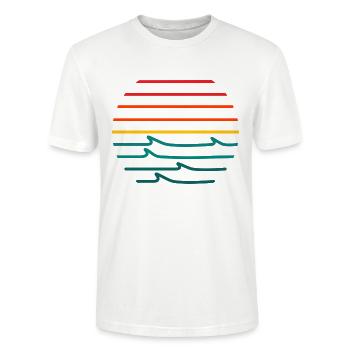 Retro Sonnenuntergang Wellen - Stanley/Stella Unisex Bio-T-Shirt CRAFTER - Weiß - Vorne - Alina (178cm) & Michal (187cm)