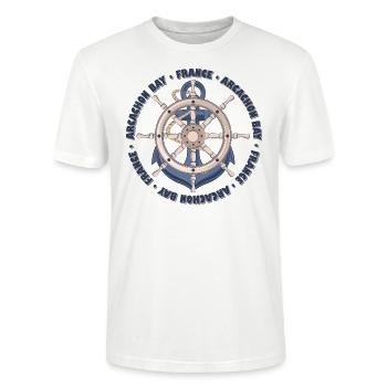 Arcachon Bay France Conception d’ancre d’été nautique - T-shirt bio CRAFTER Stanley Stella Unisexe - blanc - Devant - Alina (178cm) & Michal (187cm)
