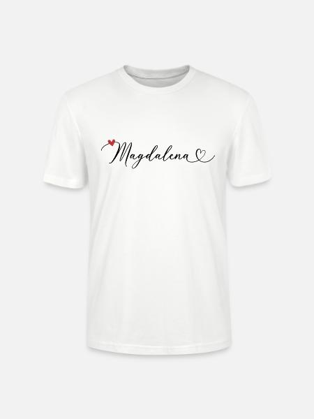 Magdalena Achternaam Voornaam Kalligrafie hart - Stanley/Stella Uniseks bio-T-shirt CRAFTER - wit