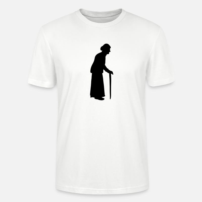 Nonna vecchio con una bastone da passeggio di cann - Maglietta unisex ecologica CRAFTER di Stanley/Stella - bianco