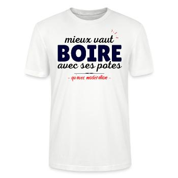 Humour alcool blague beauf apéro drôle modération - T-shirt bio CRAFTER Stanley Stella Unisexe - blanc - Devant - Alina (178cm) & Michal (187cm)
