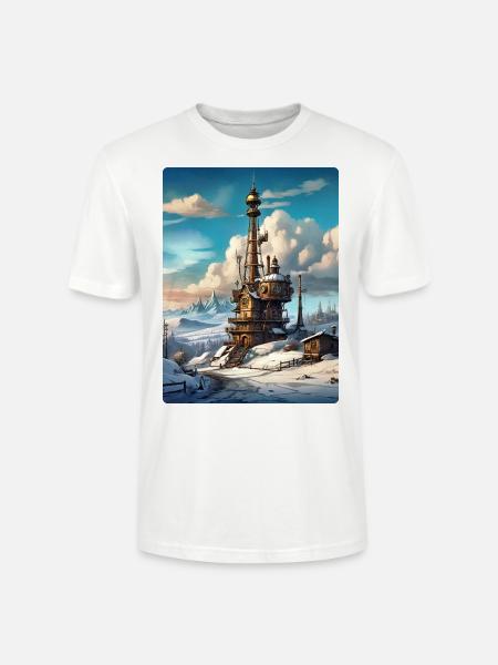 Steampunk Winterlandschaft mit Funkturm 1.11 - Stanley/Stella Unisex Bio-T-Shirt CRAFTER - Weiß