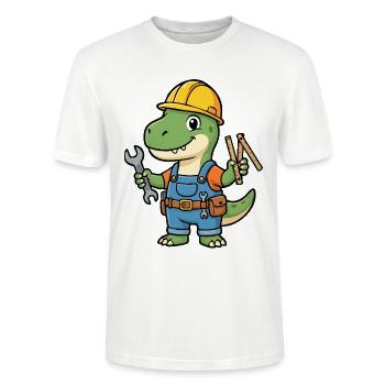 Dino Bauarbeiter mit Werkzeugen - Stanley/Stella Unisex Bio-T-Shirt CRAFTER - Weiß - Vorne - Alina (178cm) & Michal (187cm)