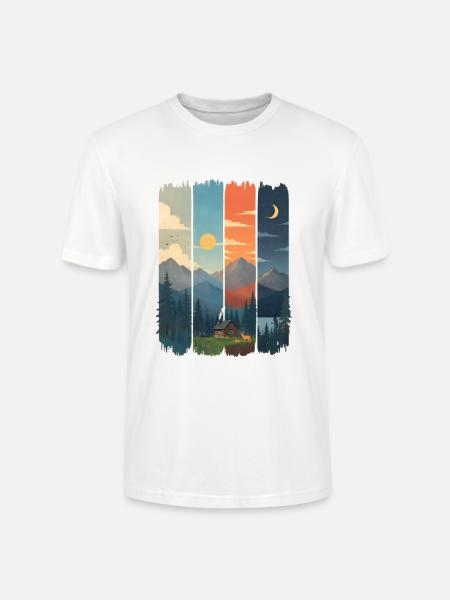 Horizons in four mountain panels - Stanley/Stella CRAFTER Unisex Organic T-Shirt - white