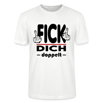 Fick Dich doppelt Mittelfinger Fuck Off Sprüche - Stanley/Stella Unisex Bio-T-Shirt CRAFTER - Weiß - Vorne - Alina (178cm) & Michal (187cm)
