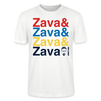 Ted Lasso Zava Schriftzug Bunt - Stanley/Stella Unisex Bio-T-Shirt CRAFTER - Weiß - Vorne - Alina (178cm) & Michal (187cm)