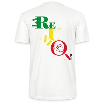 Ecriture Réunion + dessin Paille en queue - T-shirt bio CRAFTER Stanley Stella Unisexe - blanc - Dos - Michal (187cm)