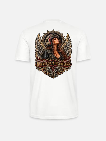 Flügelbikerin: Ride with Sin - Stanley/Stella Unisex Bio-T-Shirt CRAFTER - Weiß