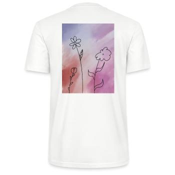 Blumenskizze auf Farbverlauf - Stanley/Stella Unisex Bio-T-Shirt CRAFTER - Weiß - Hinten - Michal (187cm)